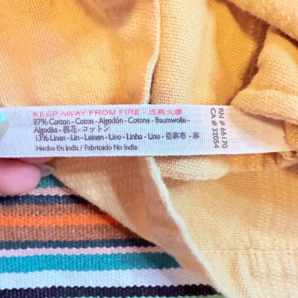 Free People Yellow Cotton & Linen Shorts with Embroidered Stripes size XS